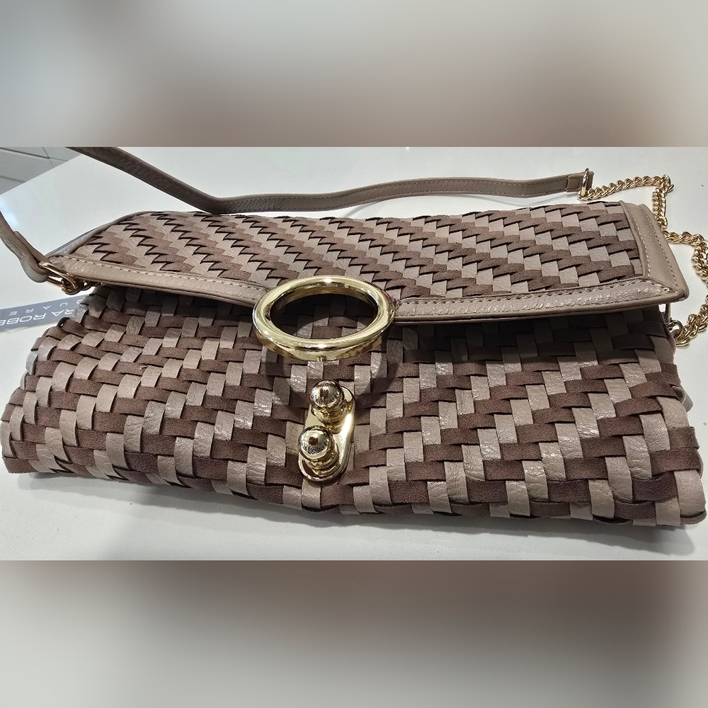 Sondra Roberts Brown Woven Clutch with Gold Chain - Picture 3 of 5